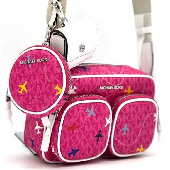 Michael Kors Jet Set Signature Logo Crossbody Bag w Case for Apple AirPods Pro - Picture 3 of 12